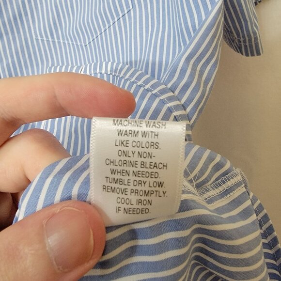 Croft & Barrow Mens M Short Sleeve Dress Shirt Easy Care Blue & White Striped - Picture 5 of 10